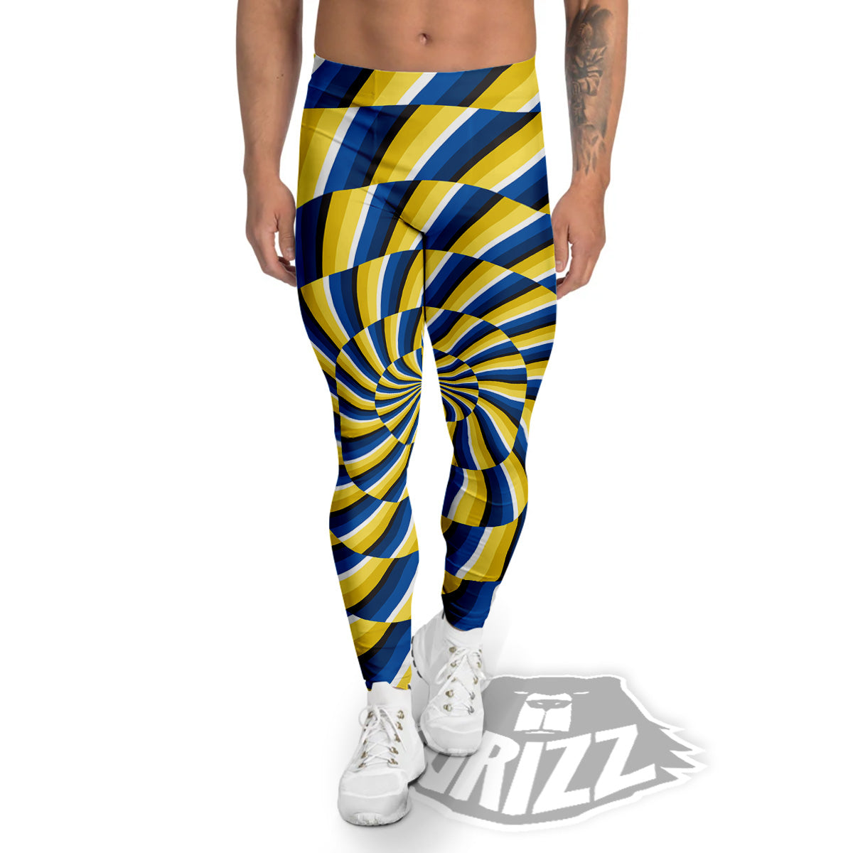 Illusory Motion Yellow And Blue Print Men's Leggings-grizzshop
