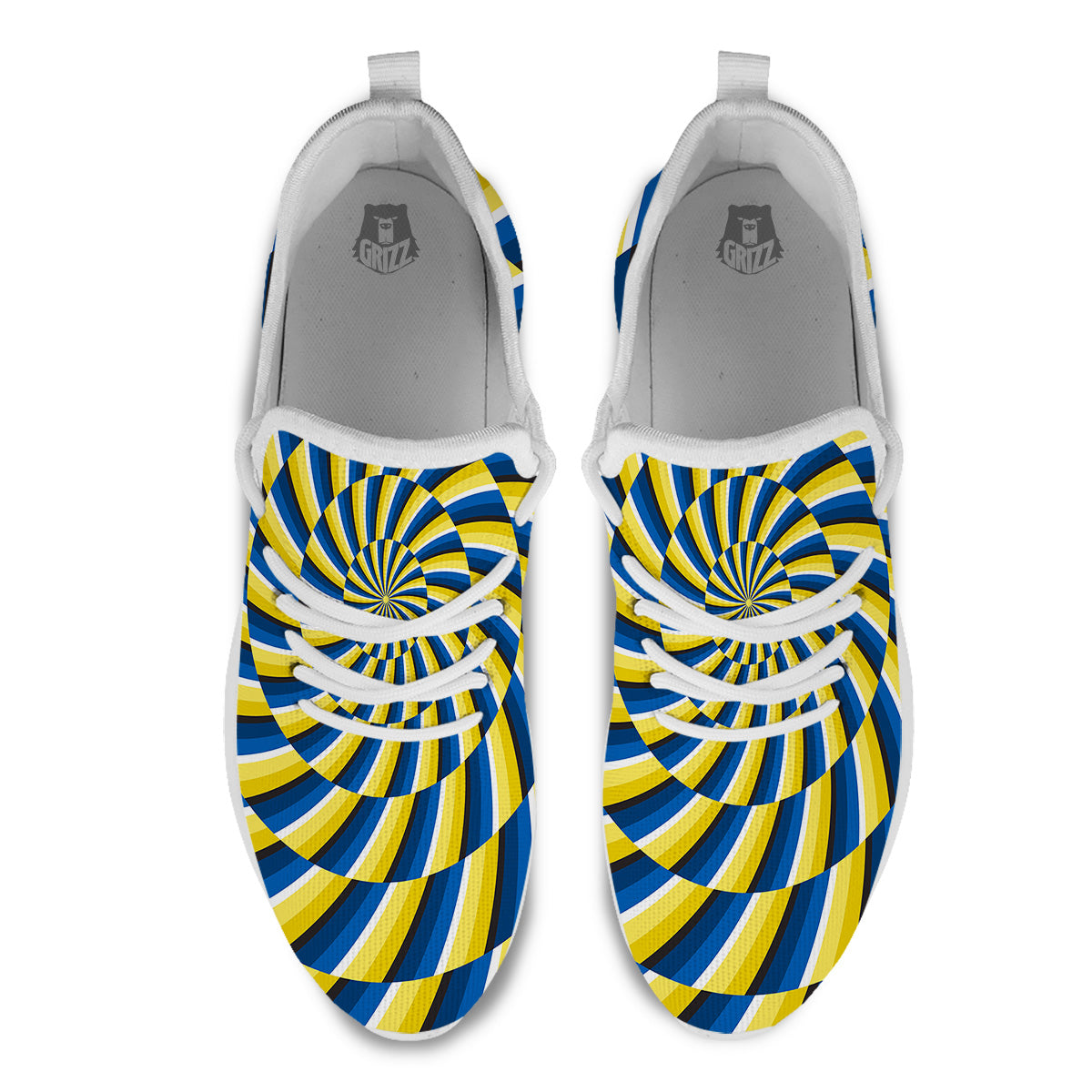 Illusory Motion Yellow And Blue Print White Athletic Shoes-grizzshop