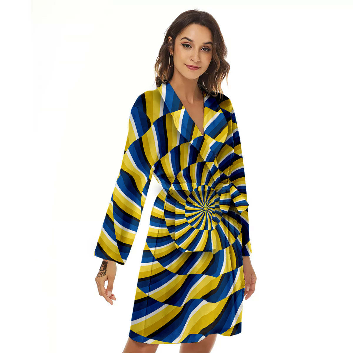 Illusory Motion Yellow And Blue Print Women's Robe-grizzshop