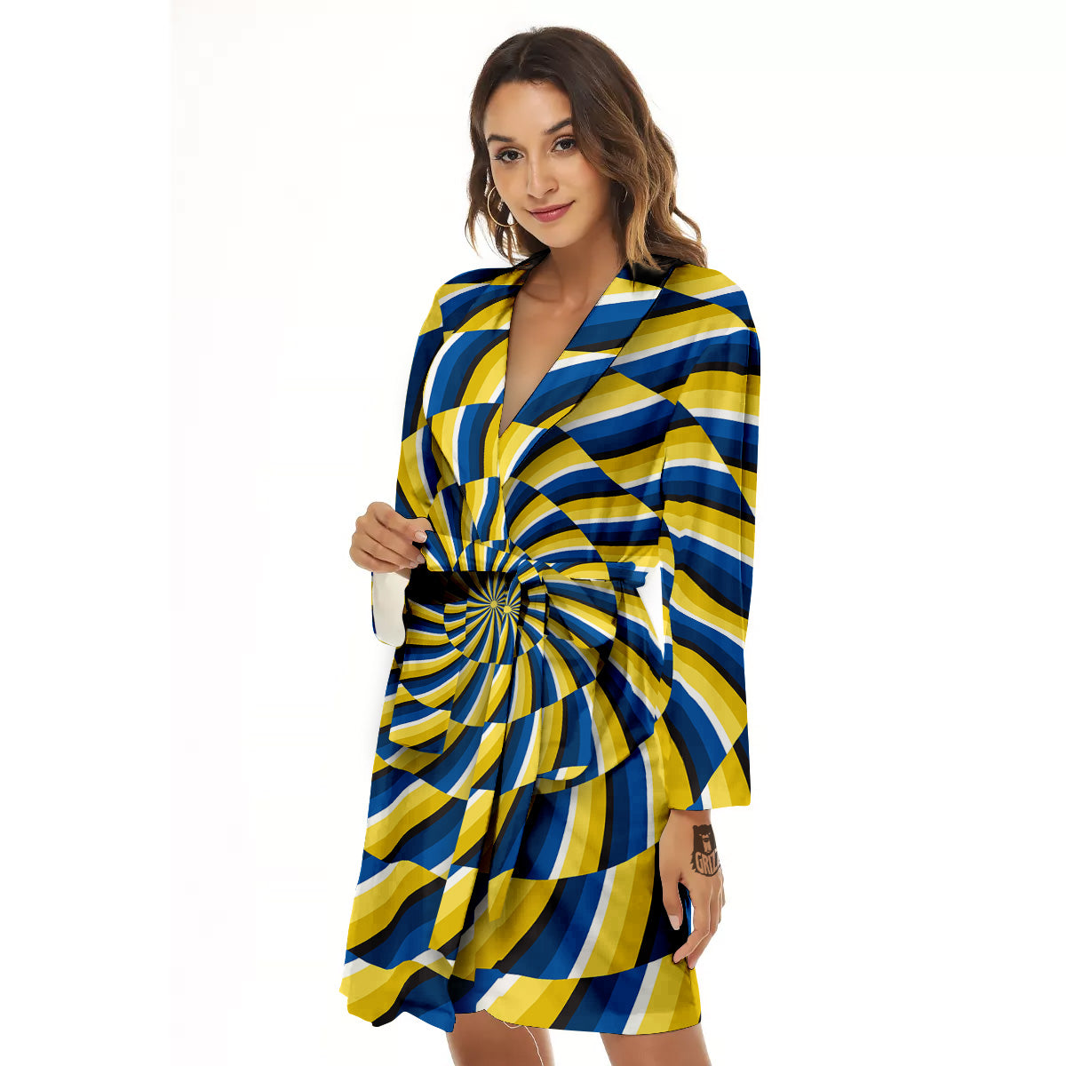 Illusory Motion Yellow And Blue Print Women's Robe-grizzshop
