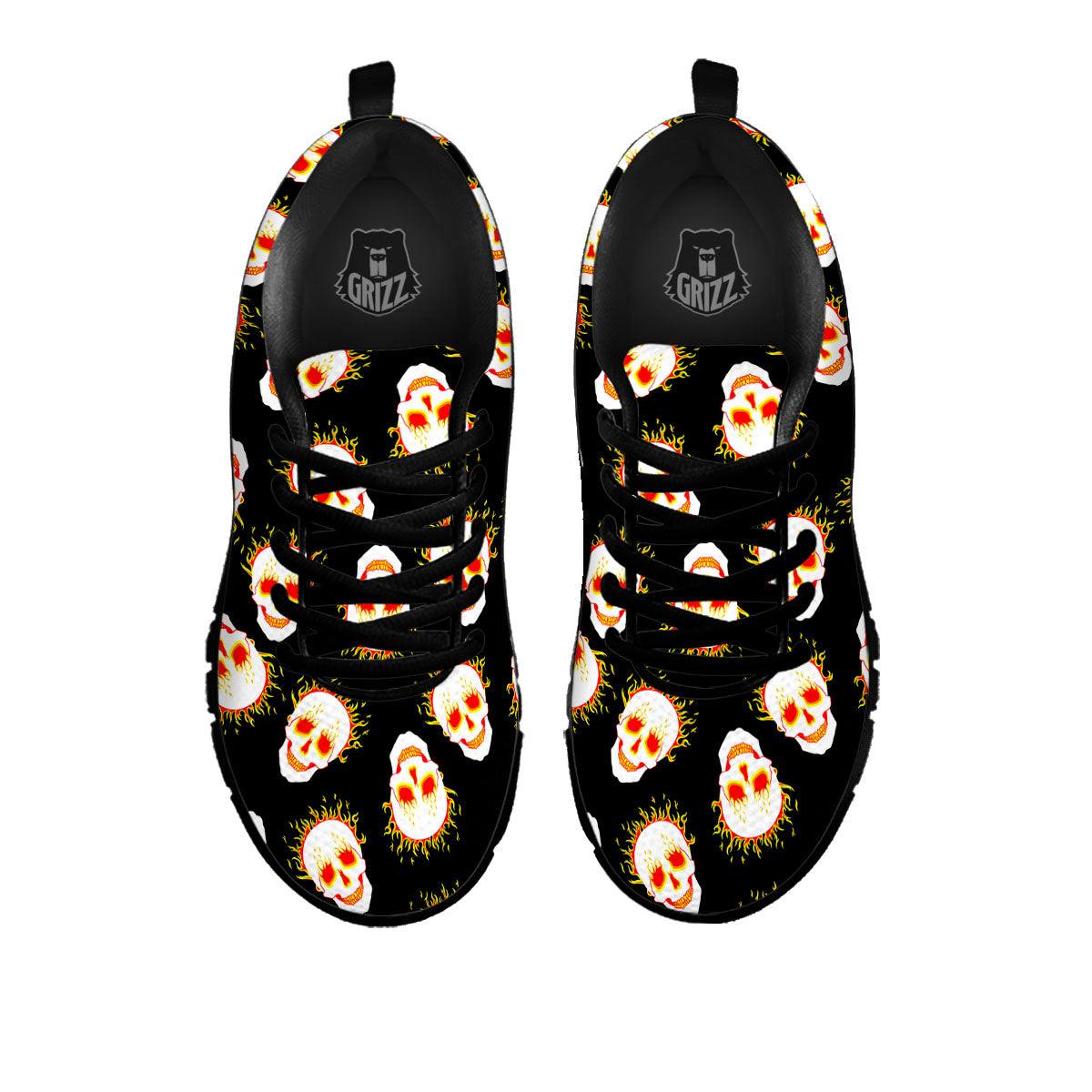 In Flames Skull Print Pattern Black Sneaker-grizzshop