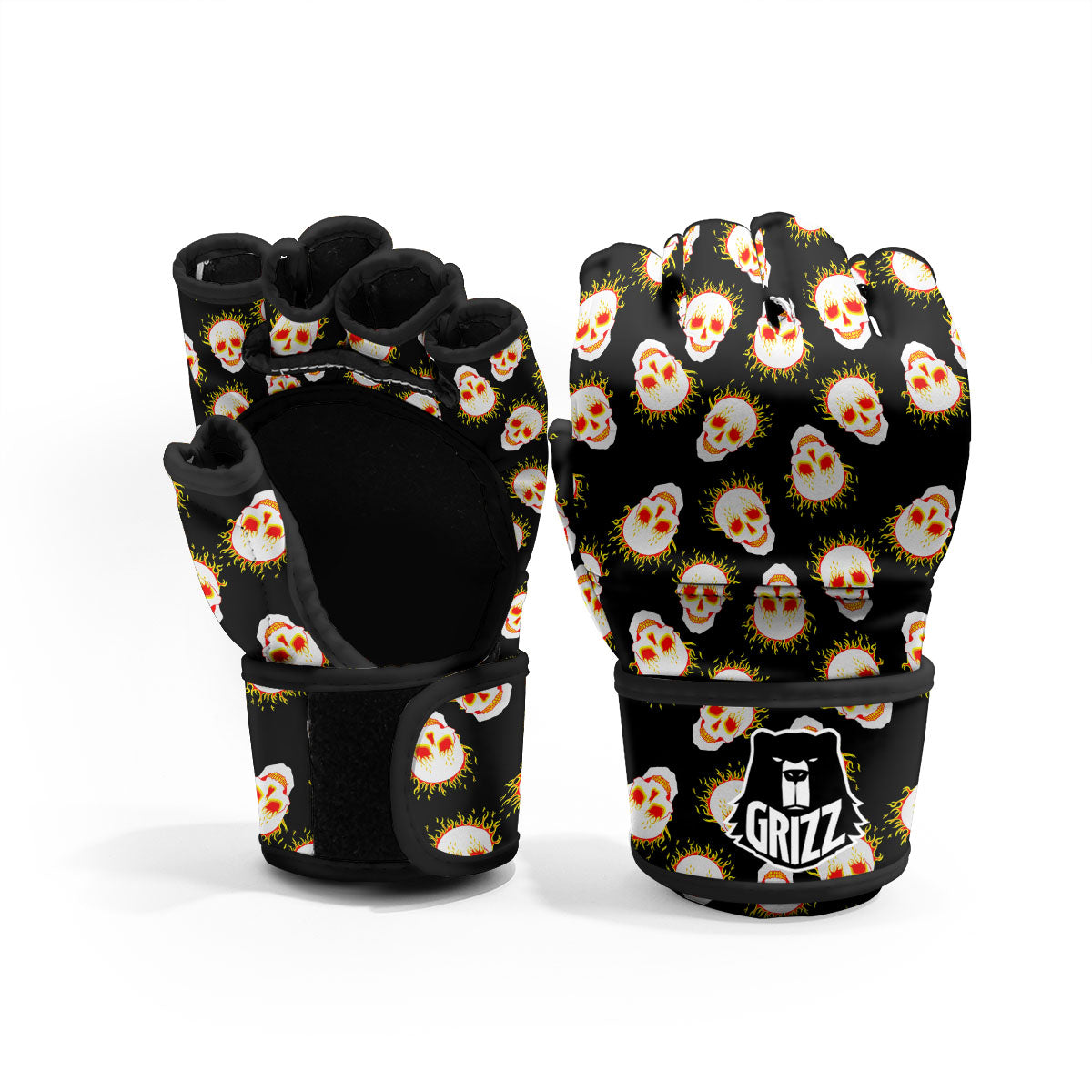 In Flames Skull Print Pattern MMA Gloves-grizzshop