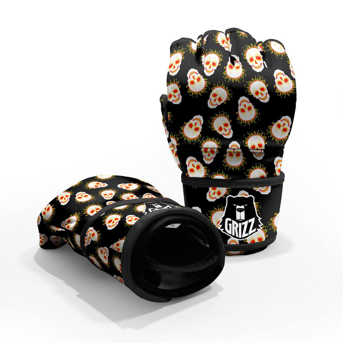In Flames Skull Print Pattern MMA Gloves-grizzshop