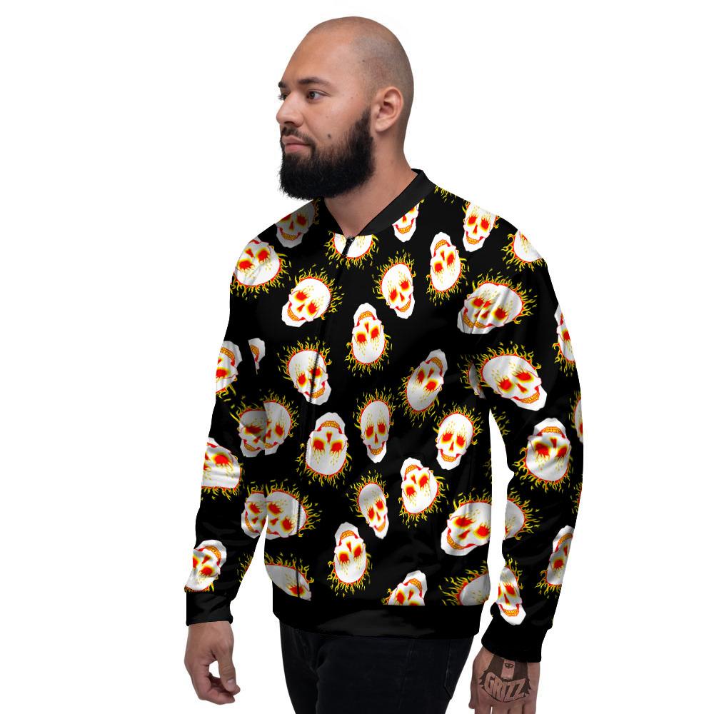 In Flames Skull Print Pattern Men's Bomber Jacket-grizzshop