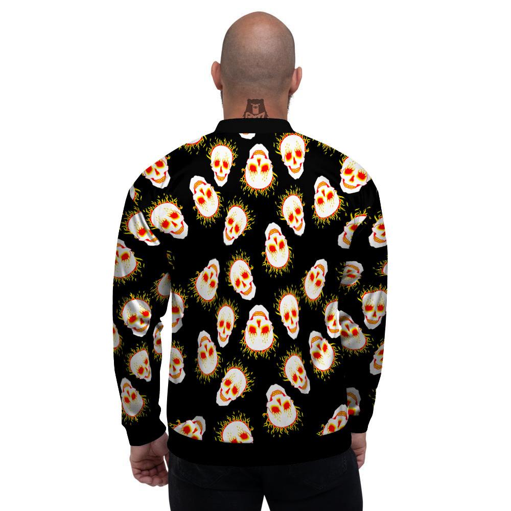 In Flames Skull Print Pattern Men's Bomber Jacket-grizzshop