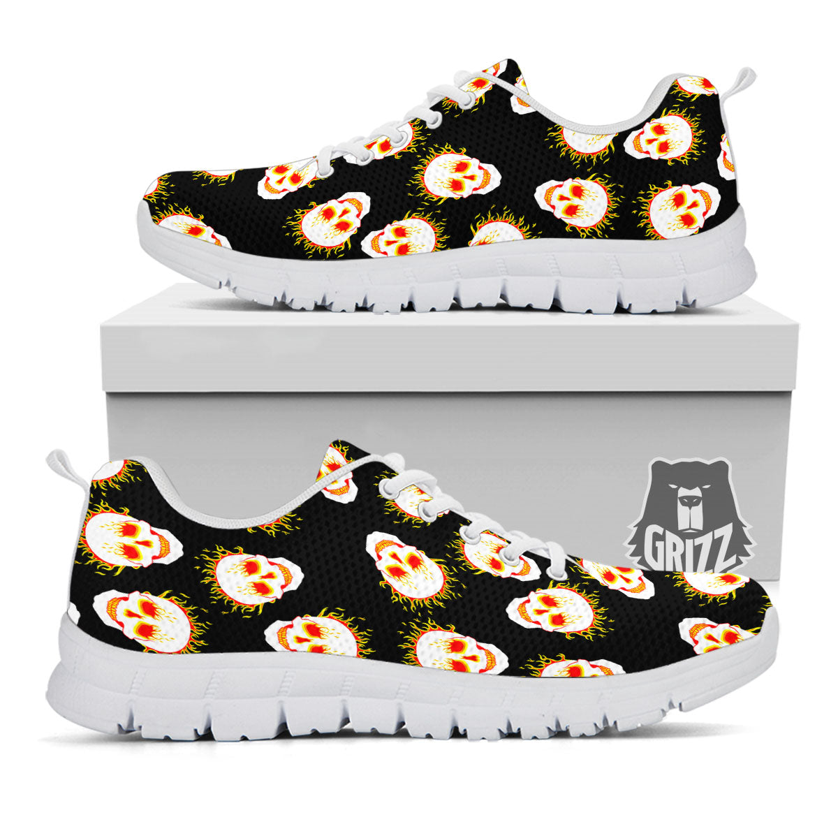 In Flames Skull Print Pattern White Sneaker-grizzshop