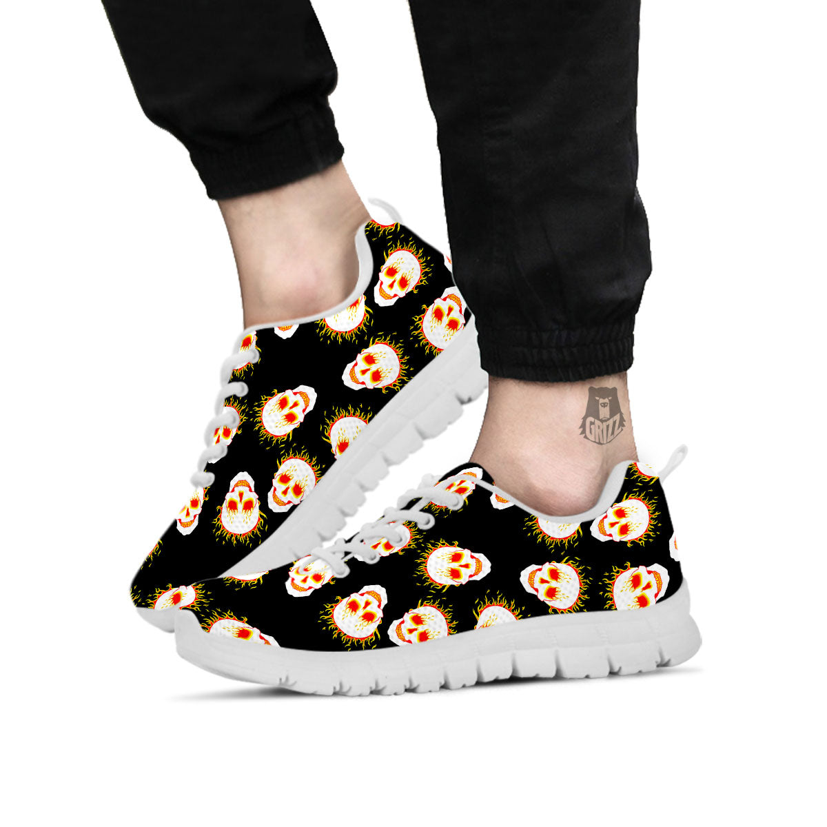 In Flames Skull Print Pattern White Sneaker-grizzshop