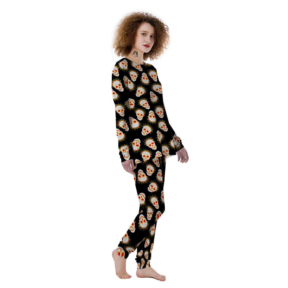 In Flames Skull Print Pattern Women's Pajamas-grizzshop