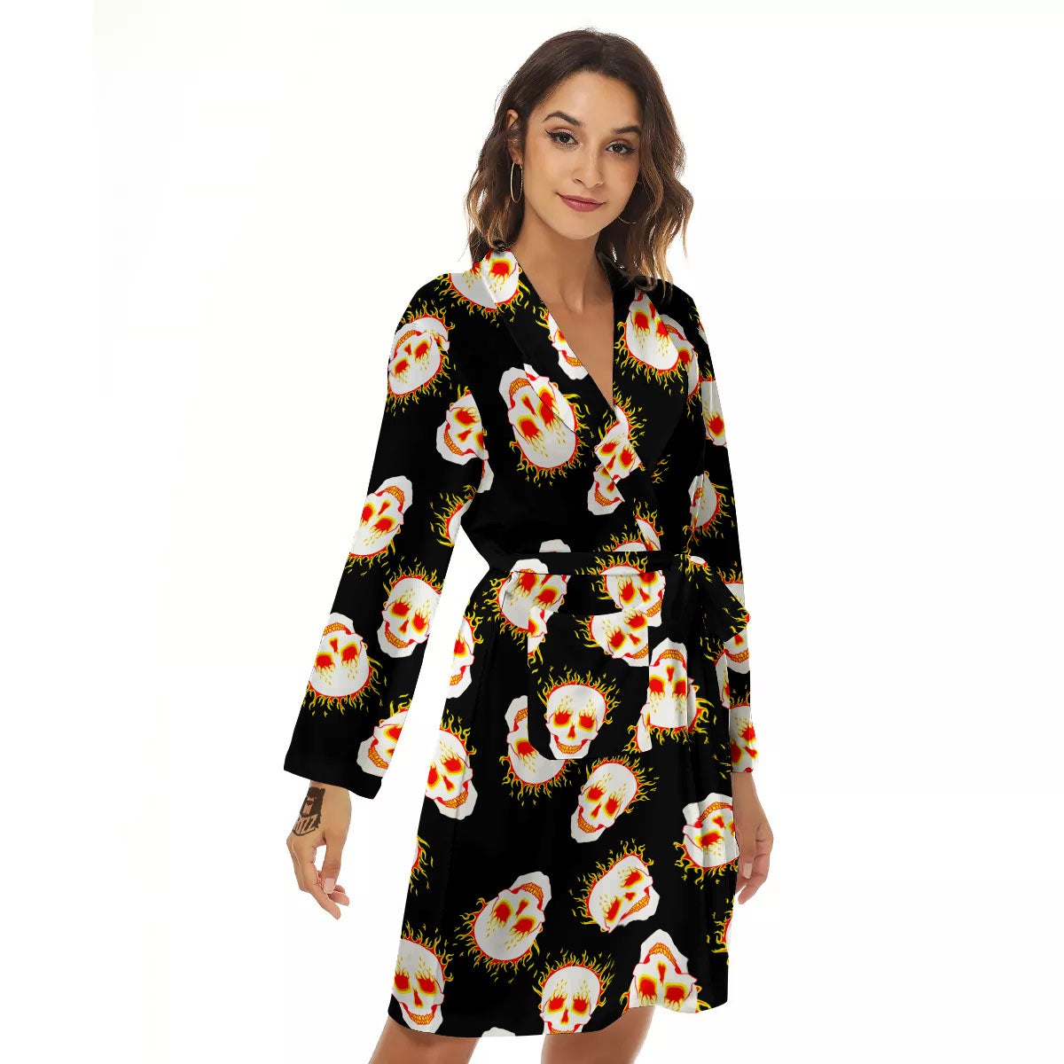 In Flames Skull Print Pattern Women's Robe-grizzshop