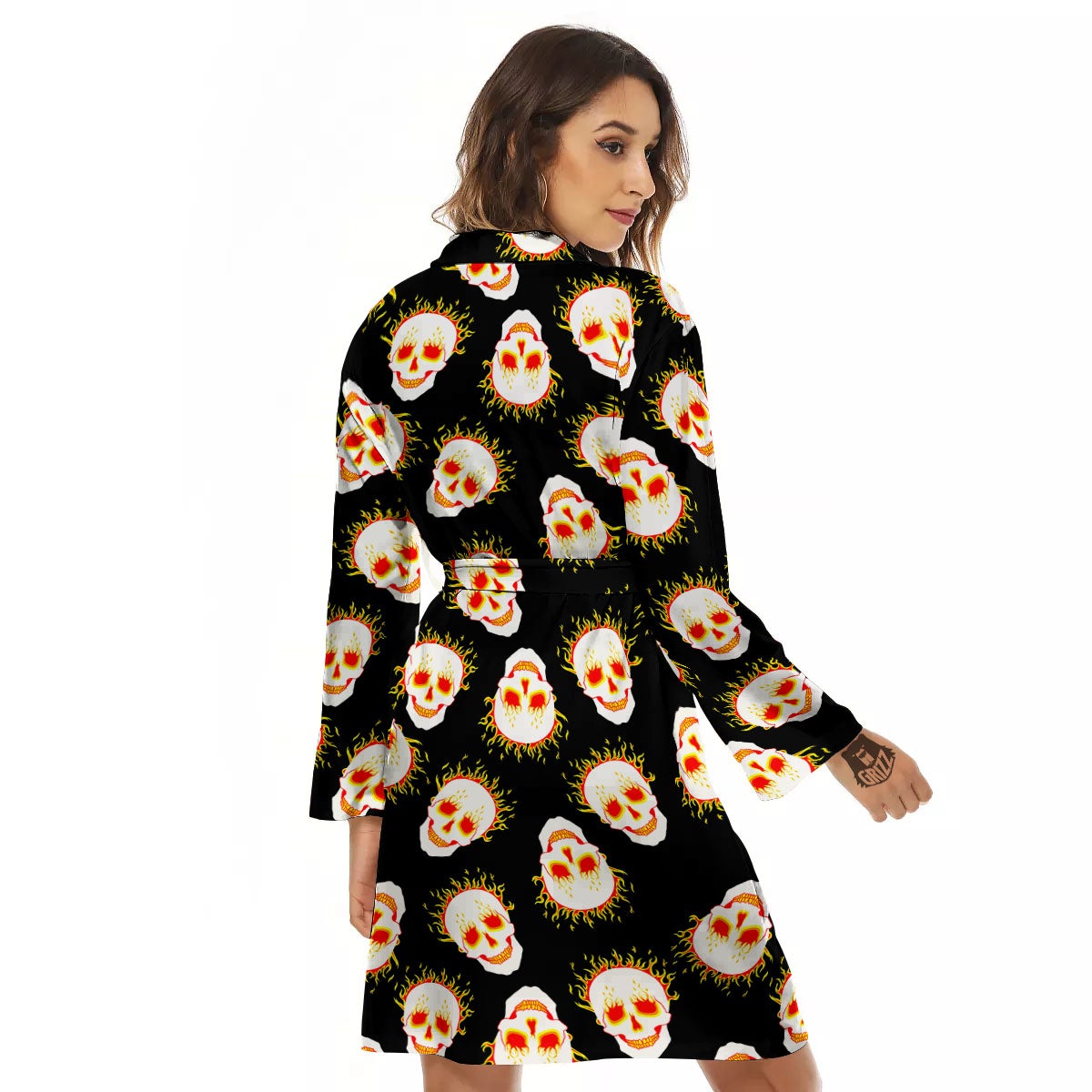 In Flames Skull Print Pattern Women's Robe-grizzshop