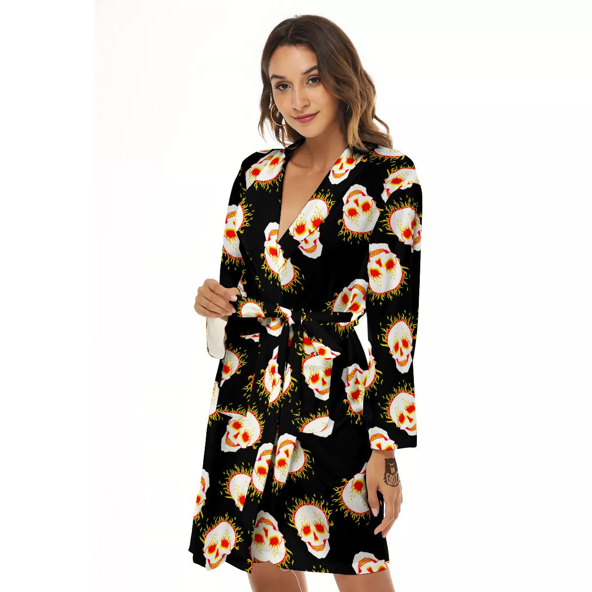 In Flames Skull Print Pattern Women's Robe-grizzshop