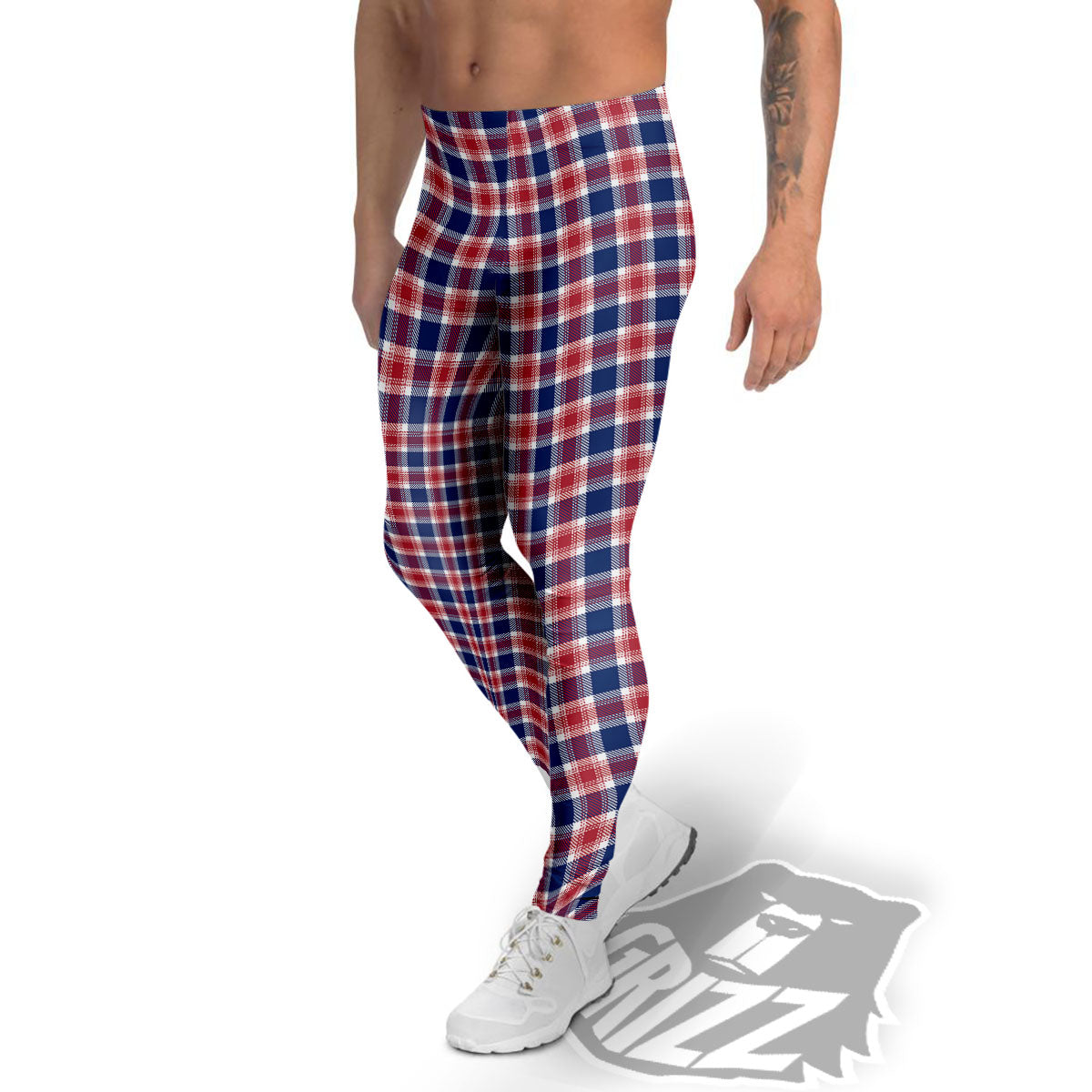 Independence Day American Plaid Print Men's Leggings-grizzshop