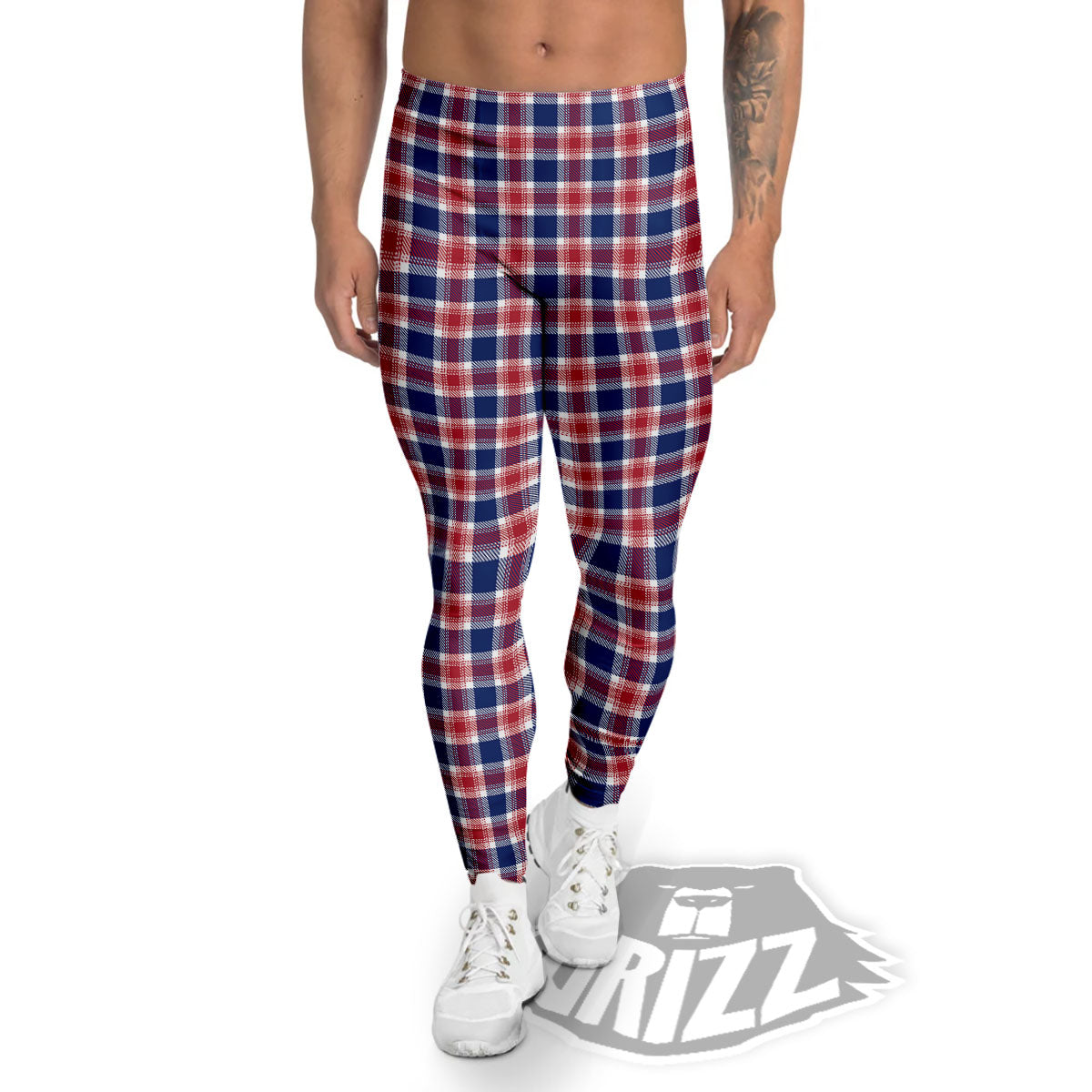 Independence Day American Plaid Print Men's Leggings-grizzshop