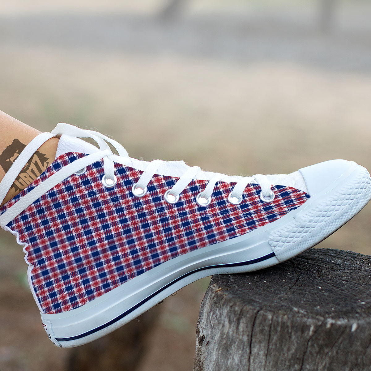 Independence Day American Plaid Print White High Top Shoes-grizzshop