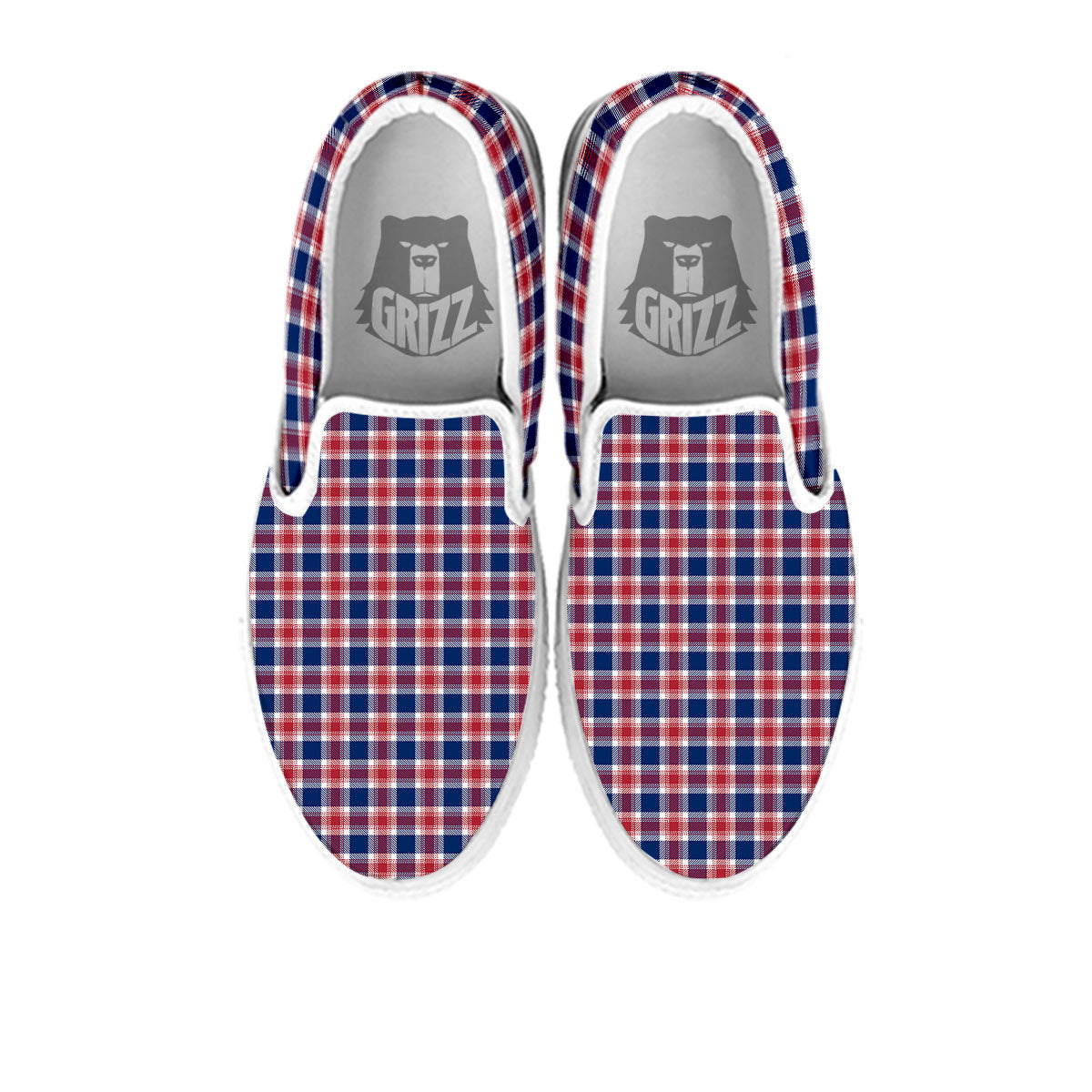 Independence Day American Plaid Print White Slip On Shoes-grizzshop