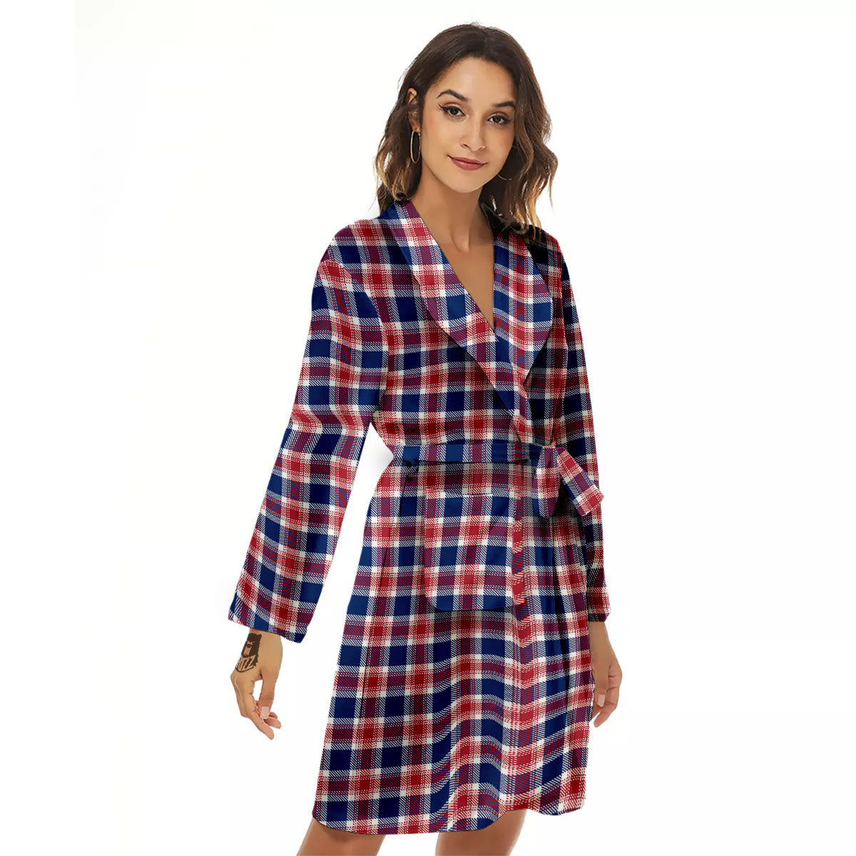 Independence Day American Plaid Print Women's Robe-grizzshop