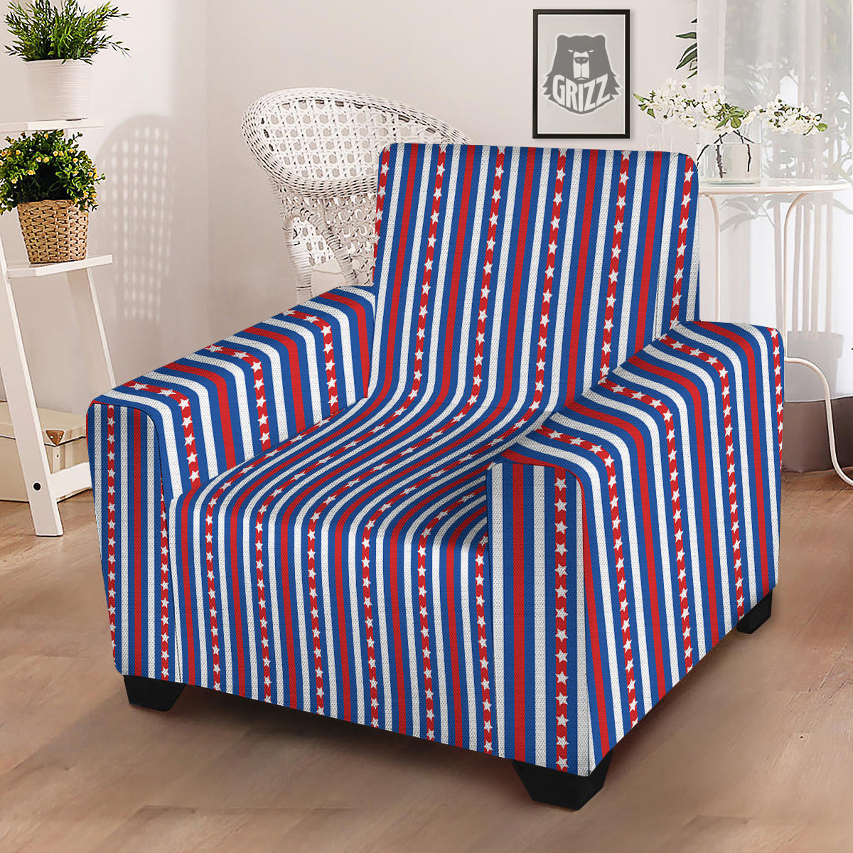 Independence Day USA Print Pattern Armchair Slipcover-grizzshop