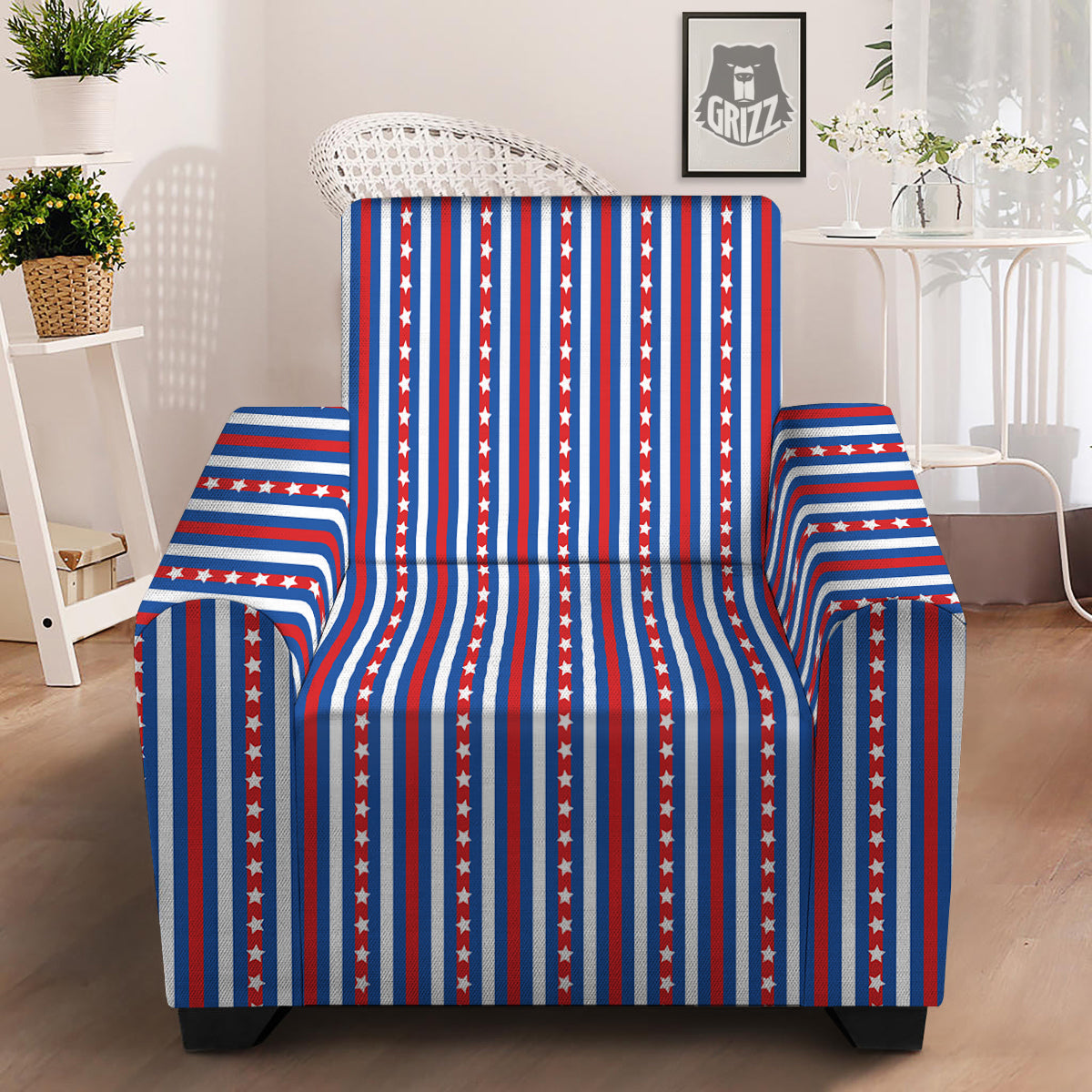 Independence Day USA Print Pattern Armchair Slipcover-grizzshop