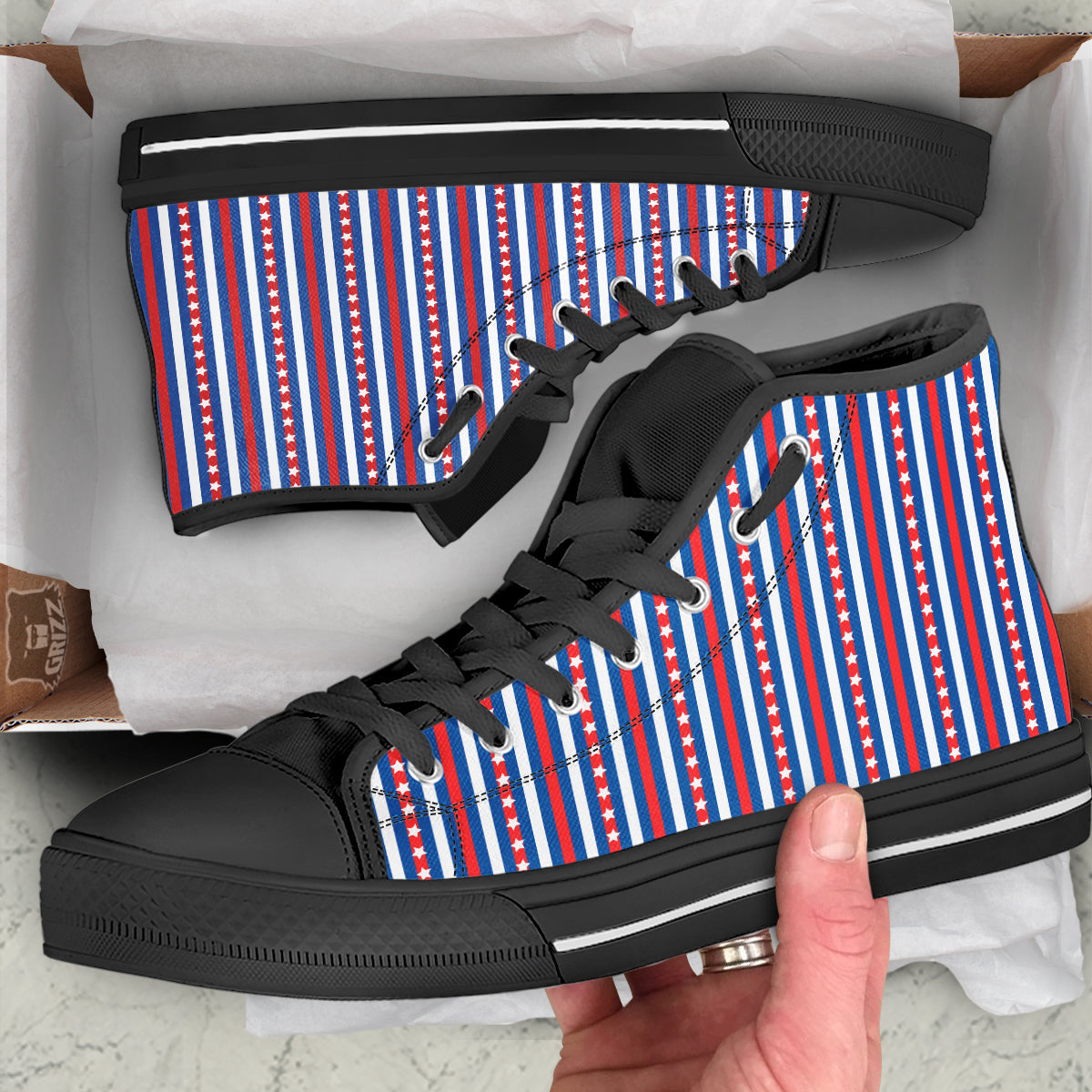 Independence Day USA Print Pattern Black High Top Shoes-grizzshop