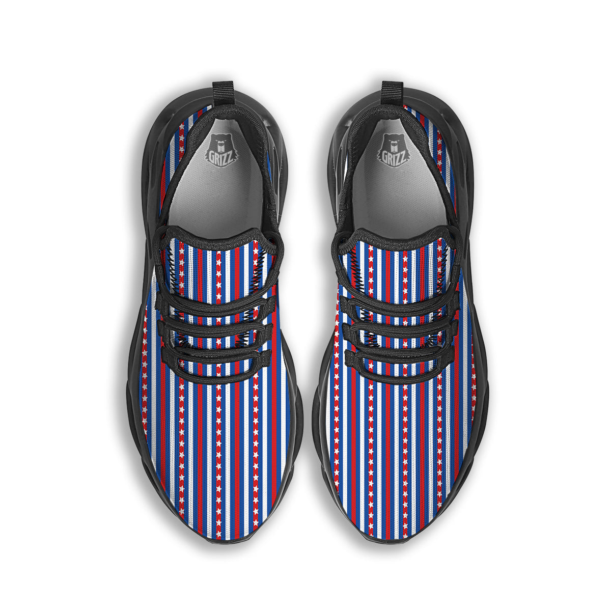 Independence Day USA Print Pattern Black Running Shoes-grizzshop