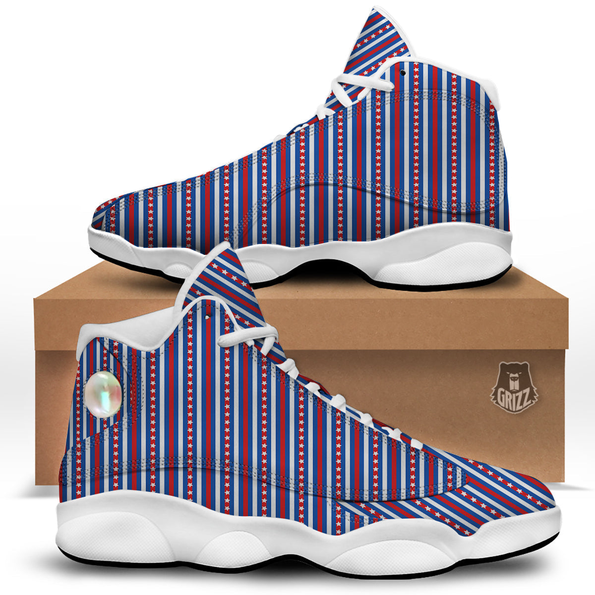 Independence Day USA Print Pattern White Basketball Shoes-grizzshop