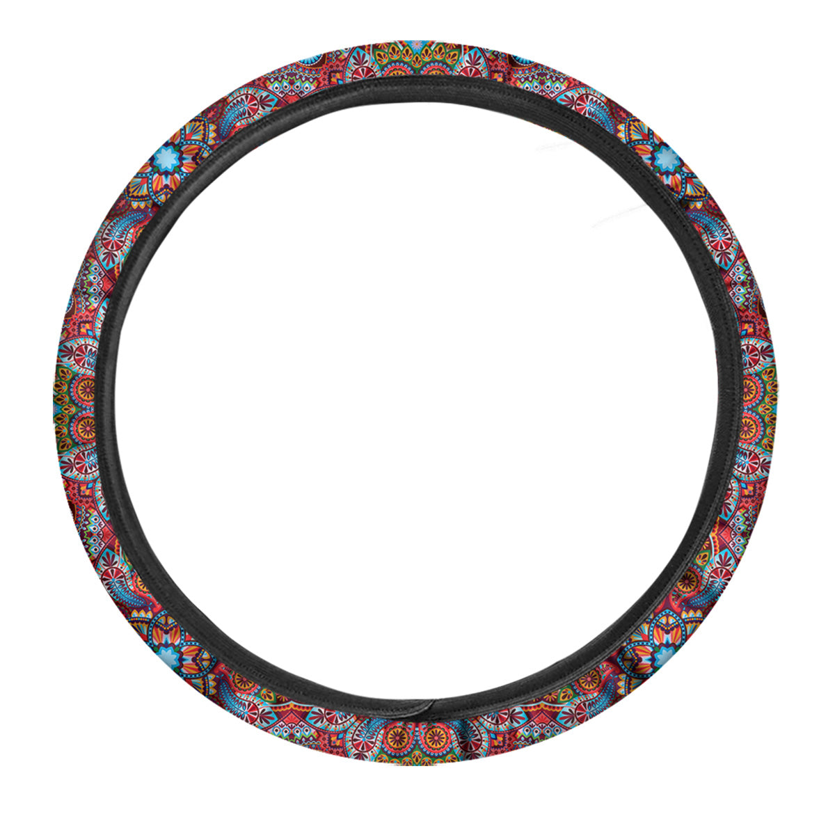 India Paisley Colorful Print Pattern Car Steering Wheel Cover-grizzshop