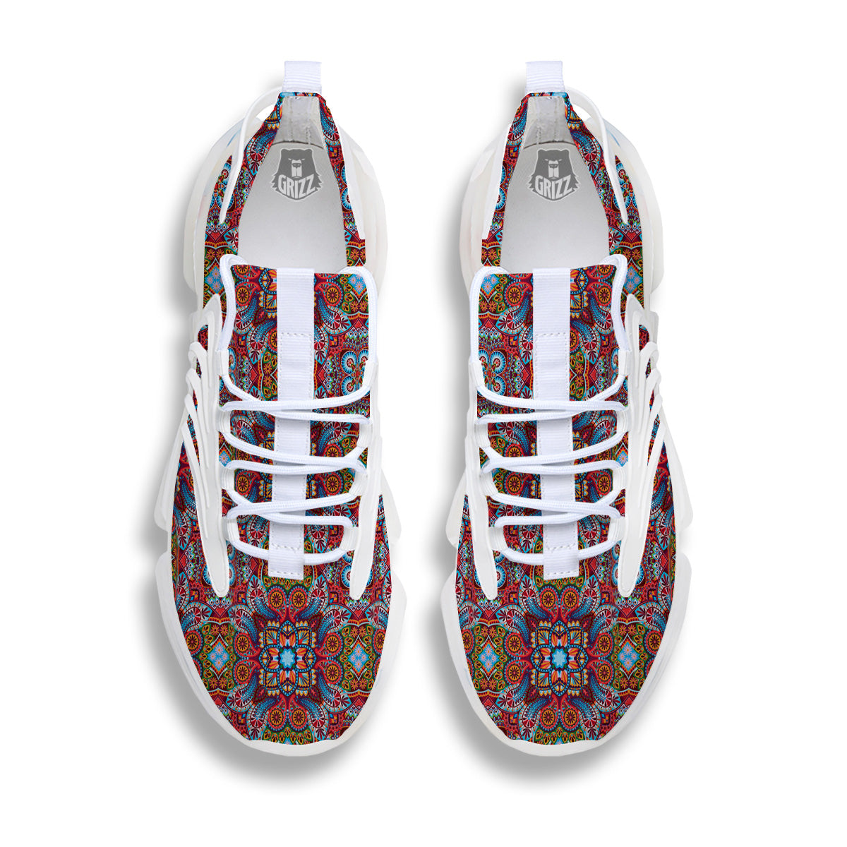 India Paisley Colorful Print Pattern White Gym Shoes-grizzshop