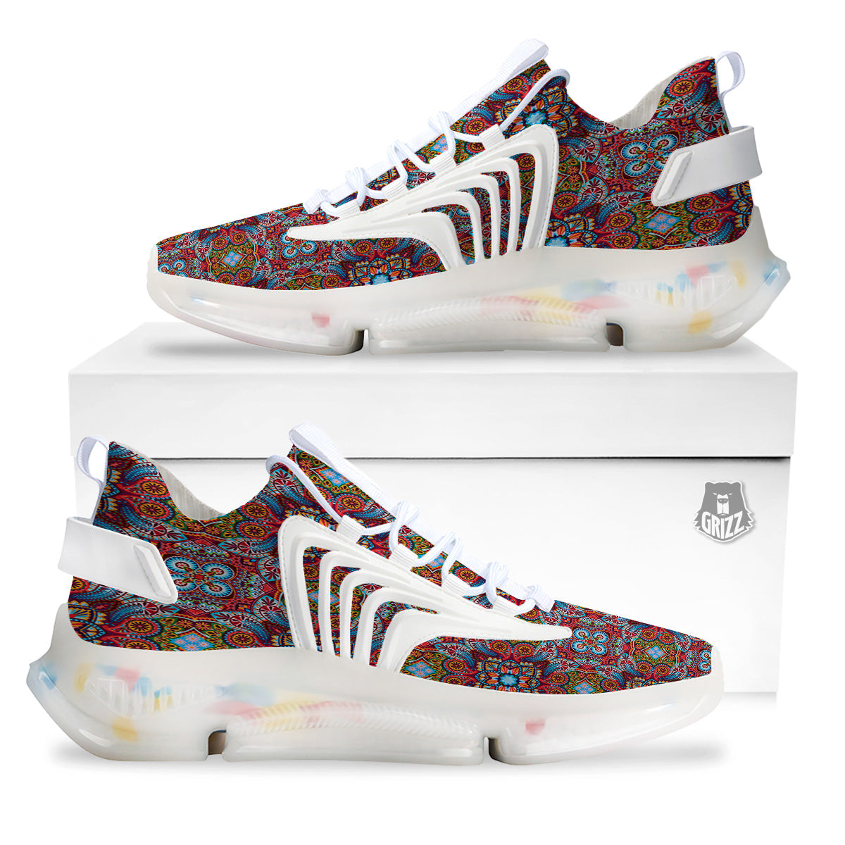 India Paisley Colorful Print Pattern White Gym Shoes-grizzshop