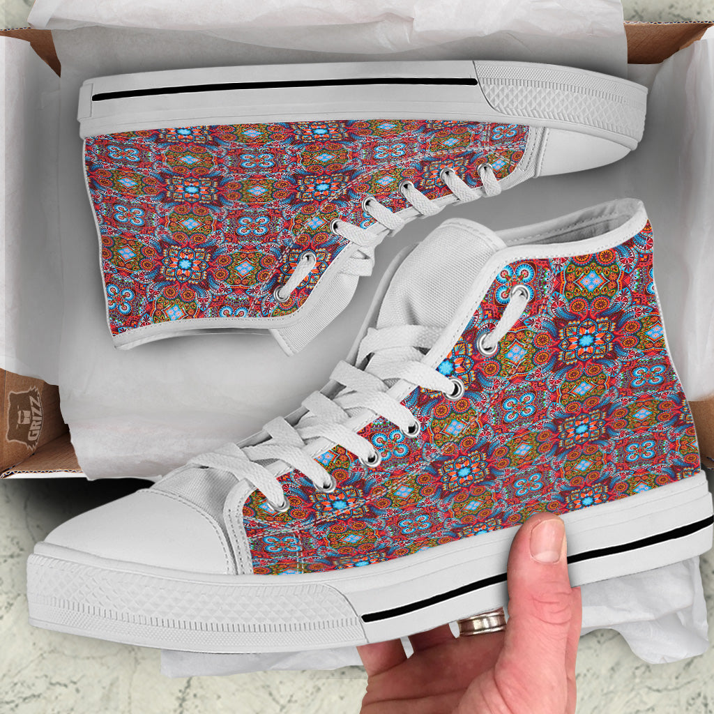 India Paisley Colorful Print Pattern White High Top Shoes-grizzshop