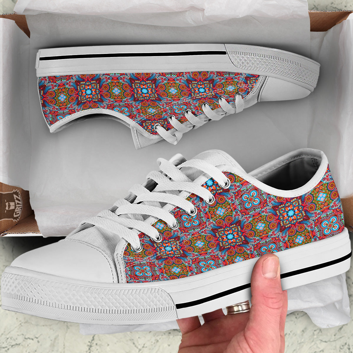 India Paisley Colorful Print Pattern White Low Top Shoes-grizzshop