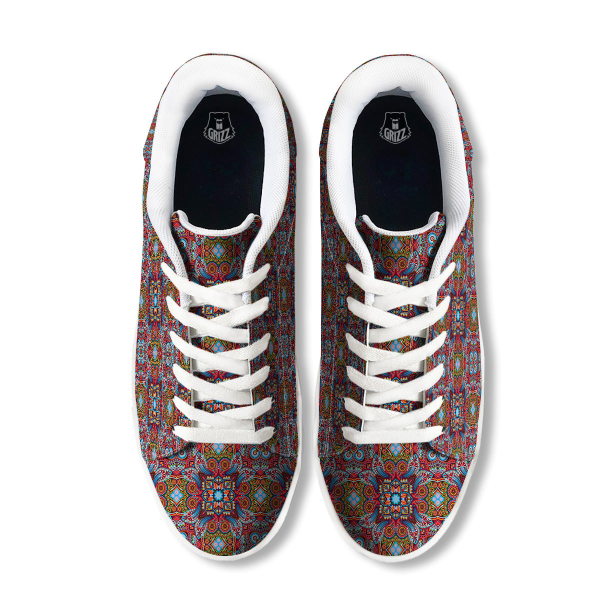 India Paisley Colorful Print Pattern White Low Top Sneakers-grizzshop