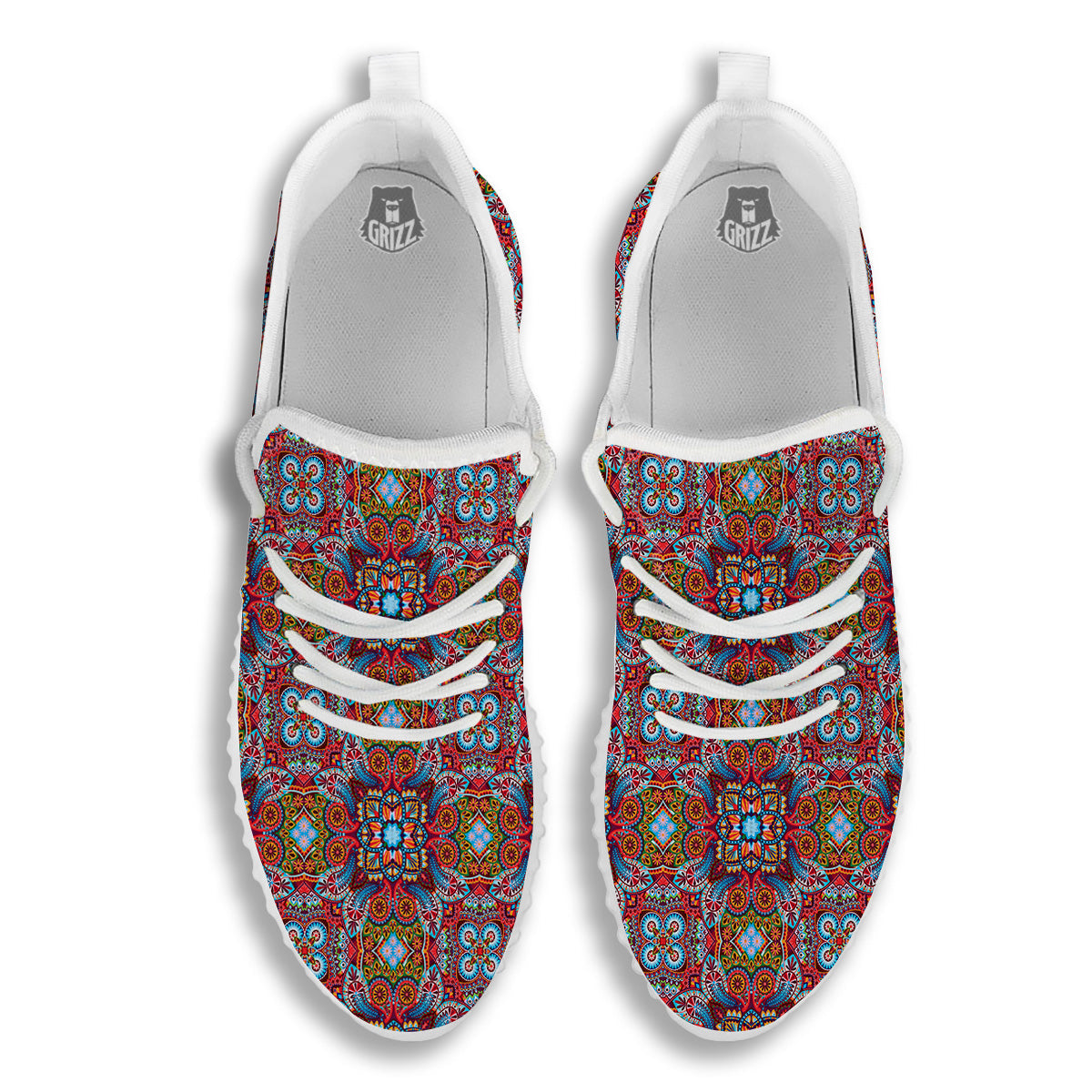 India Paisley Colorful Print Pattern White Walking Shoes-grizzshop