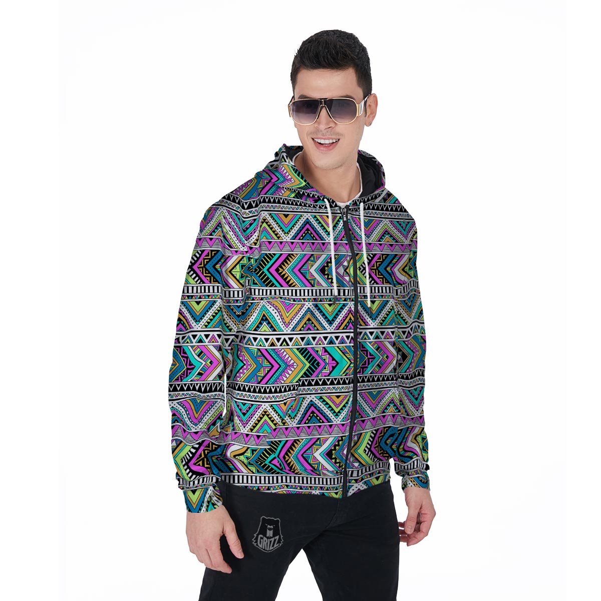Indian Aztec Men's Zip Up Hoodie-grizzshop