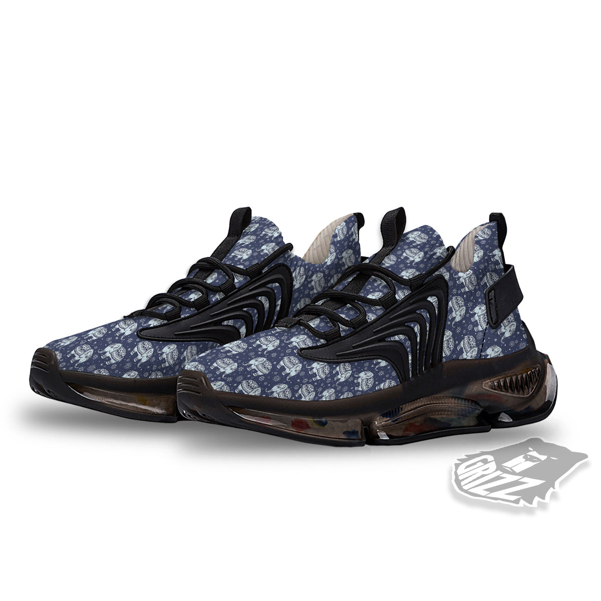 Indian Elephant Blue And White Print Pattern Black Gym Shoes-grizzshop