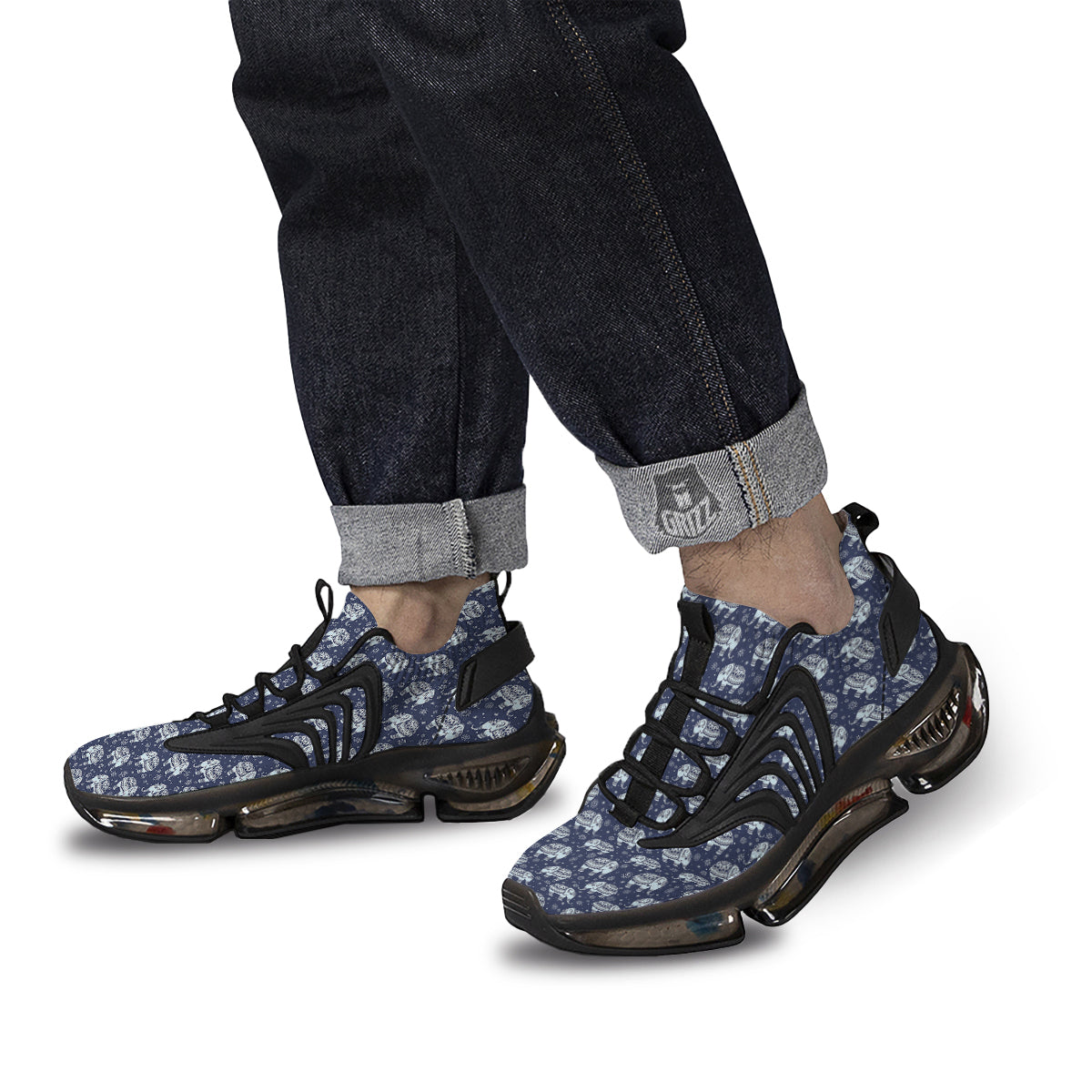 Indian Elephant Blue And White Print Pattern Black Gym Shoes-grizzshop