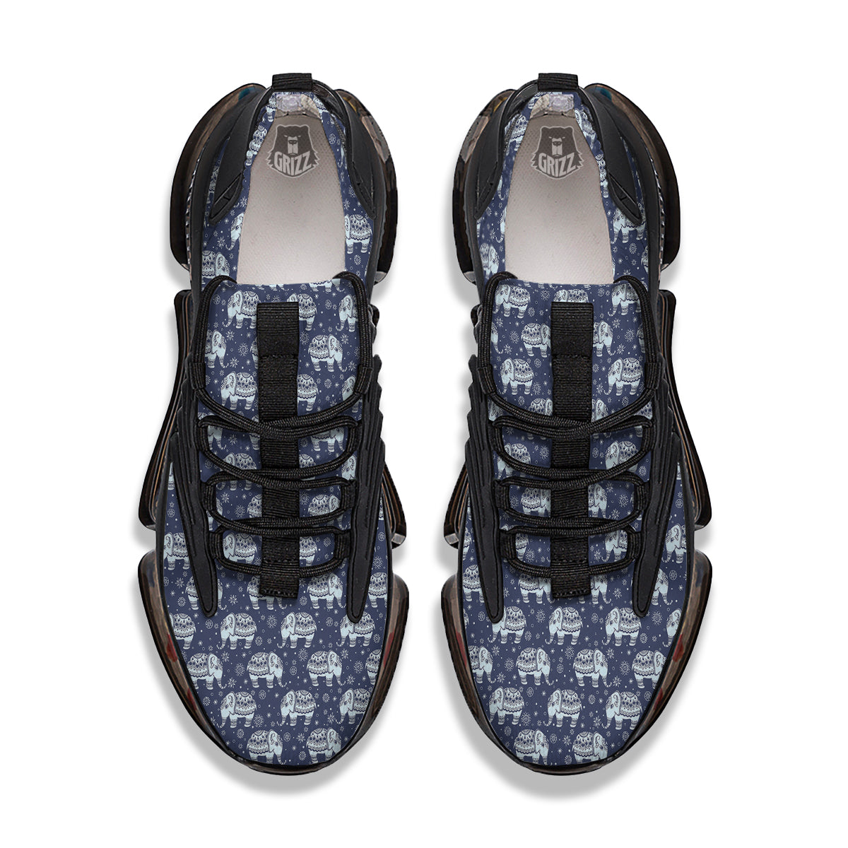 Indian Elephant Blue And White Print Pattern Black Gym Shoes-grizzshop