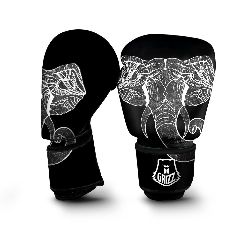 Indian Elephant White And Black Print Boxing Gloves-grizzshop