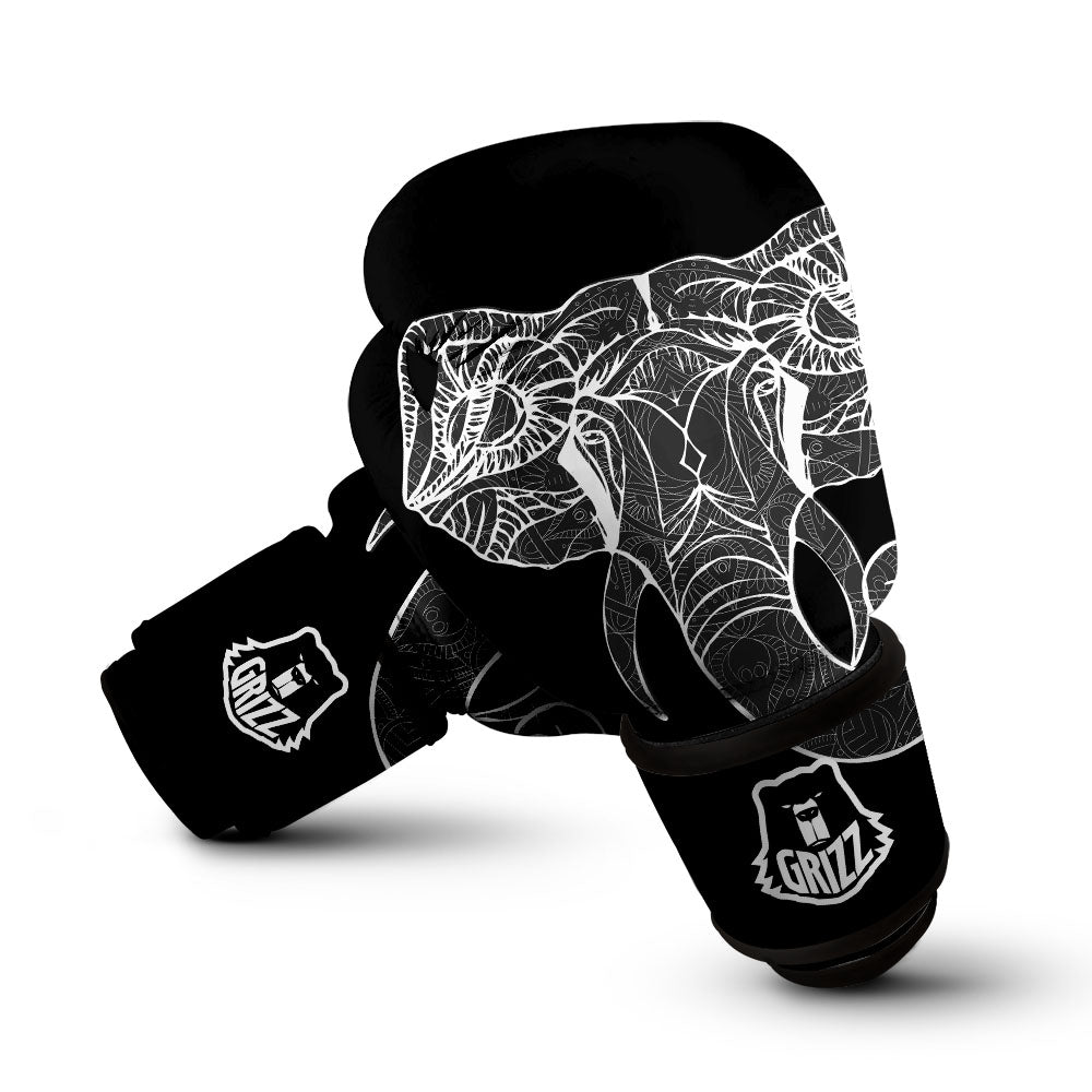 Indian Elephant White And Black Print Boxing Gloves-grizzshop