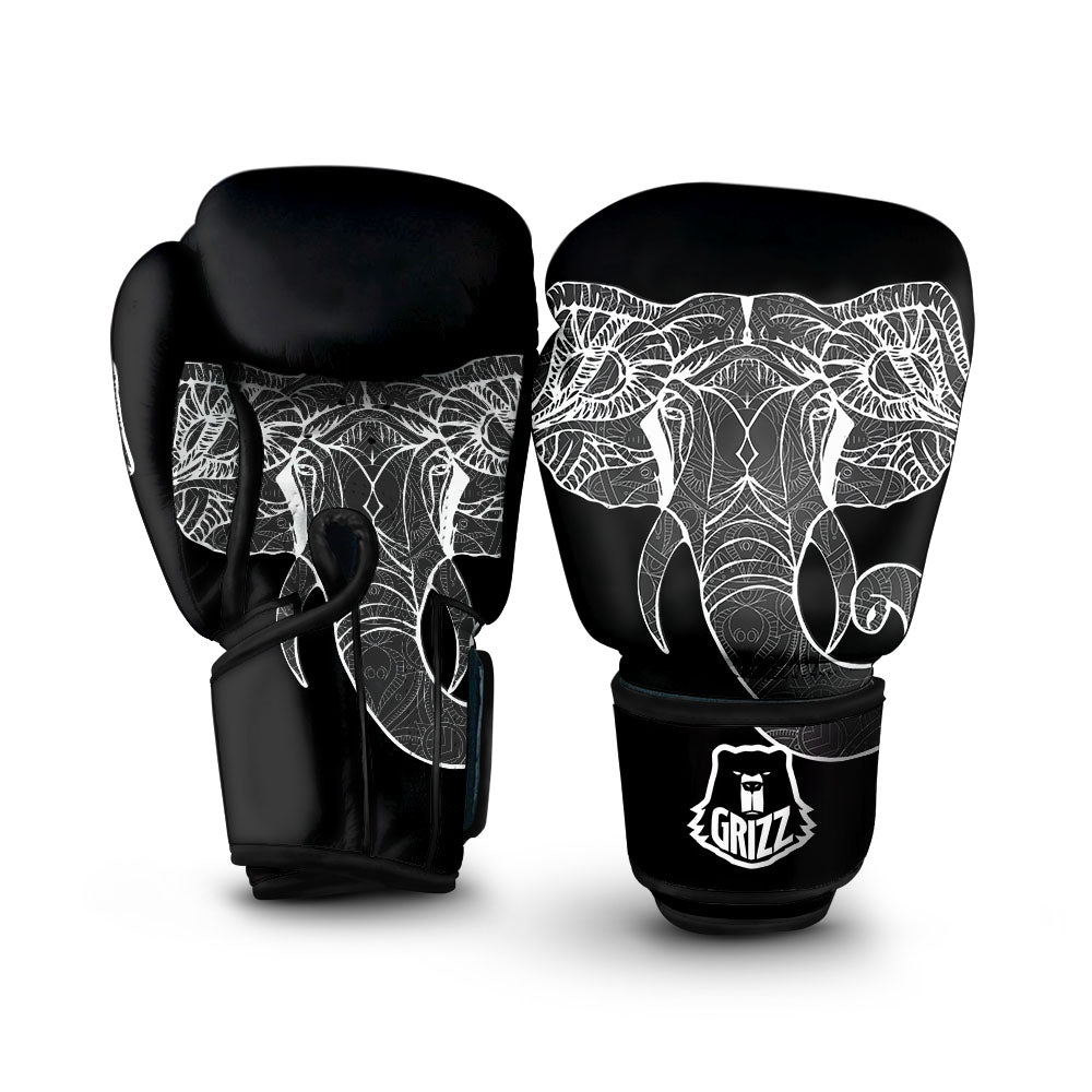 Indian Elephant White And Black Print Boxing Gloves-grizzshop