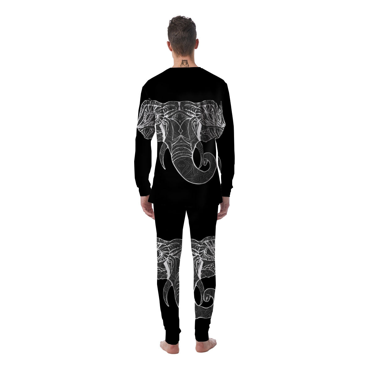 Indian Elephant White And Black Print Men's Pajamas-grizzshop