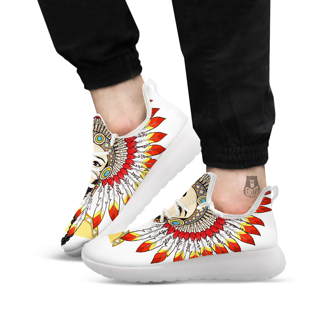 Indian Girl Native American Print White Athletic Shoes-grizzshop