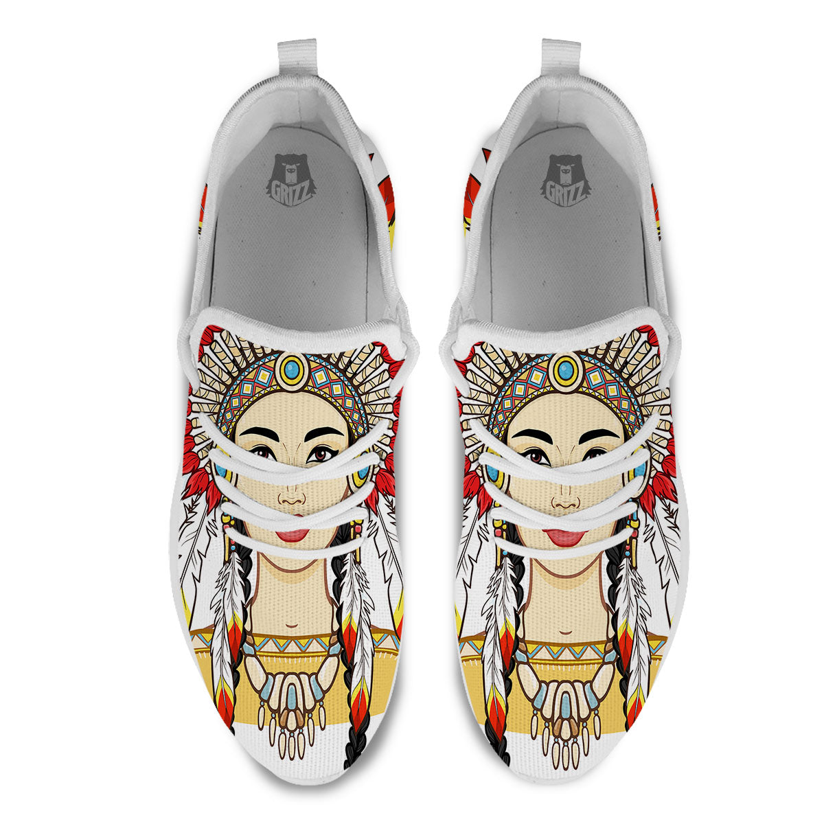 Indian Girl Native American Print White Athletic Shoes-grizzshop