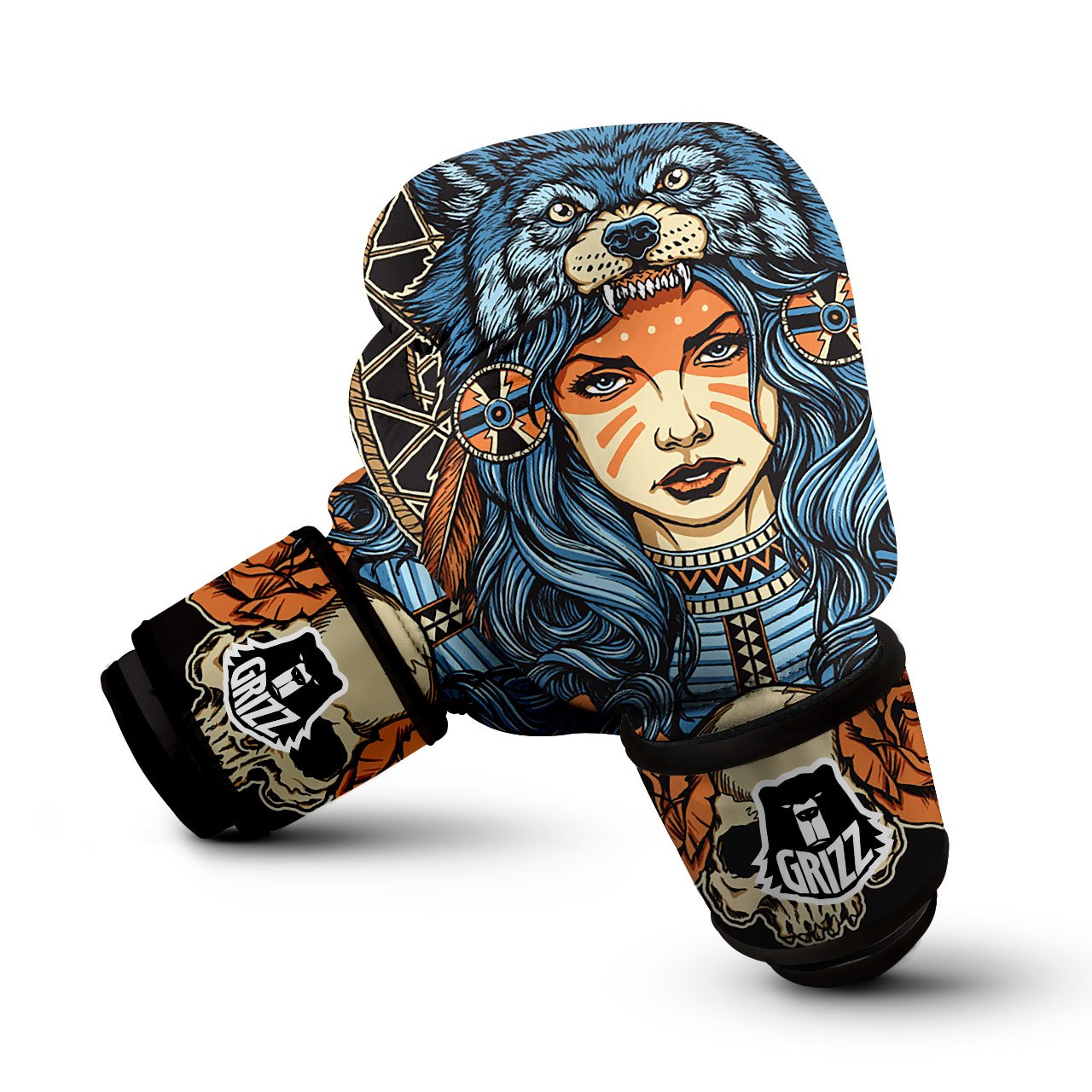 Indian Girl Native Portrait Print Boxing Gloves-grizzshop