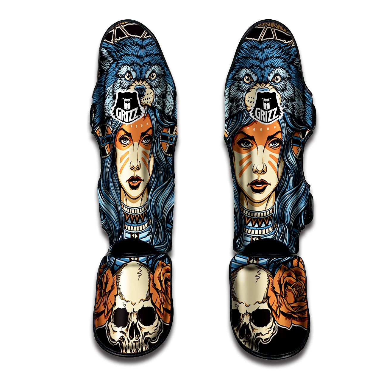 Indian Girl Native Portrait Print Muay Thai Shin Guards-grizzshop