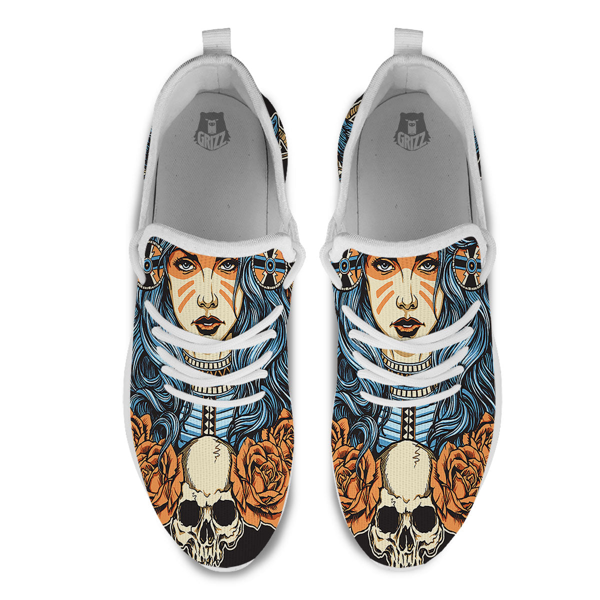 Indian Girl Native Portrait Print White Athletic Shoes-grizzshop