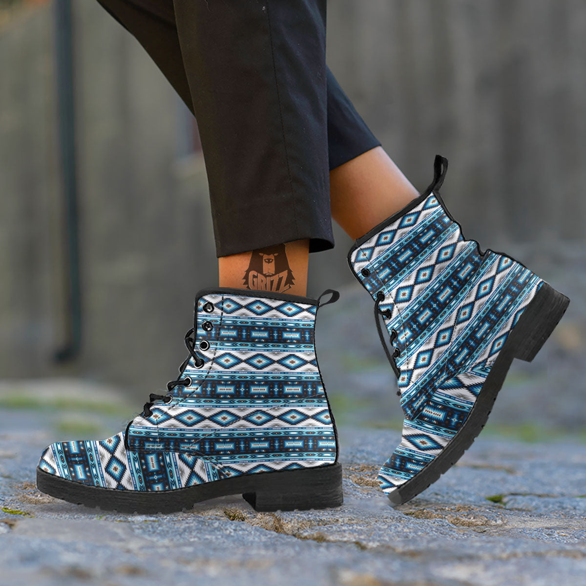 Indian Native American Print Pattern Leather Boots-grizzshop