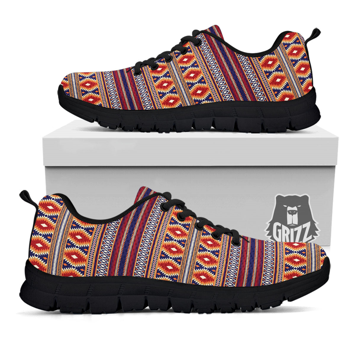 Indian Native Tribal Print Pattern Black Sneaker-grizzshop