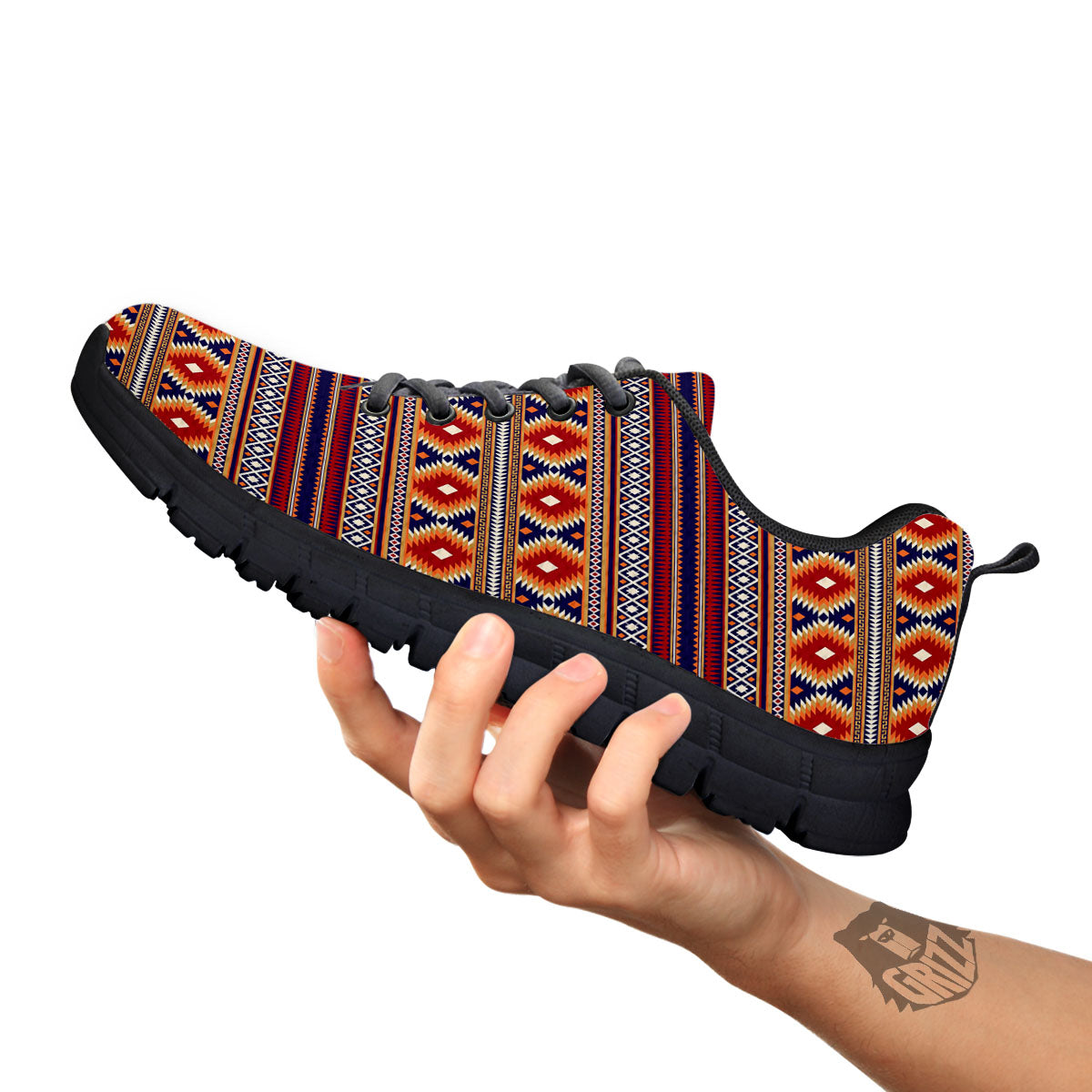 Indian Native Tribal Print Pattern Black Sneaker-grizzshop