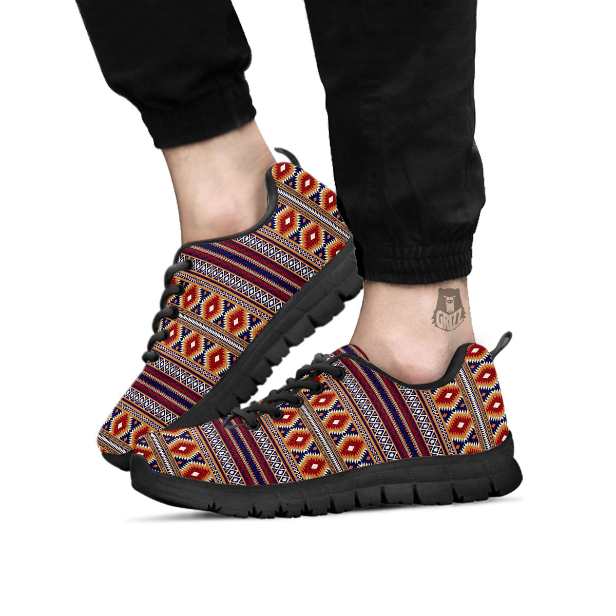 Indian Native Tribal Print Pattern Black Sneaker-grizzshop