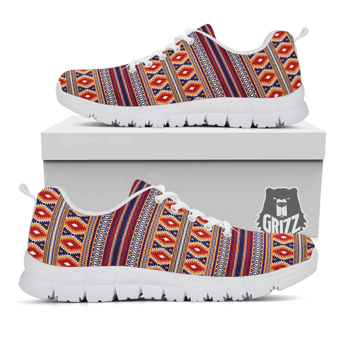 Indian Native Tribal Print Pattern White Sneaker-grizzshop